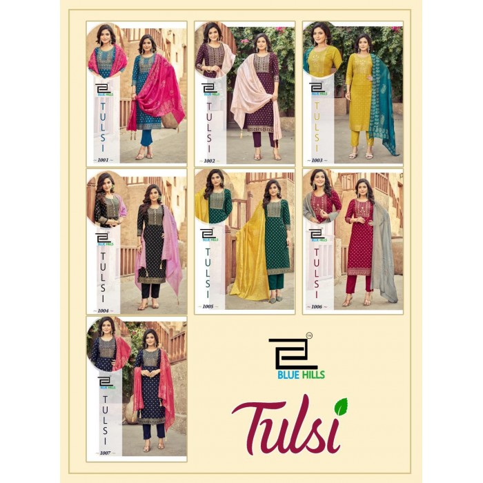 Blue Hills Tulsi 3pc Rayon Foil Printed Kurtis