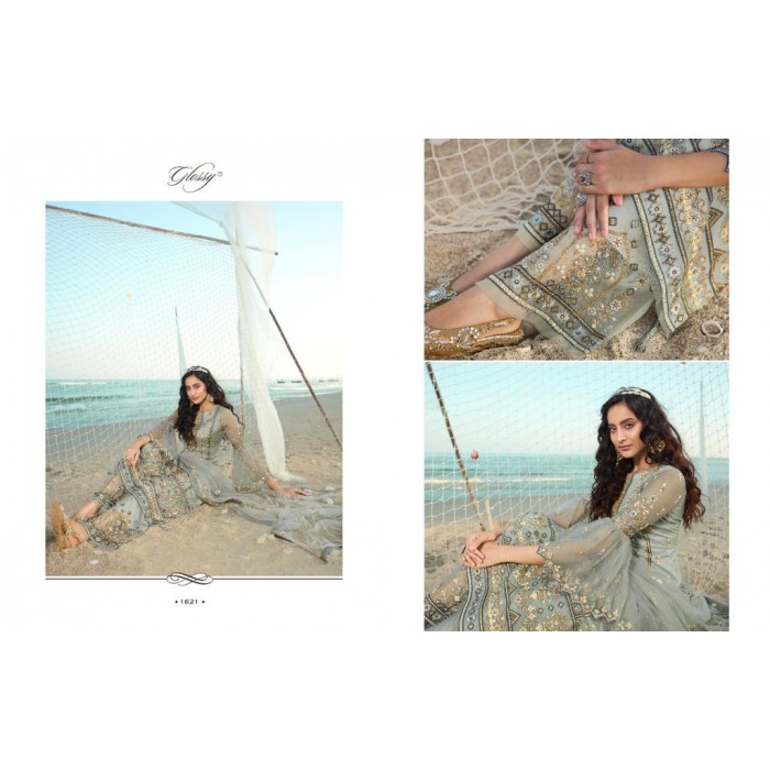 Glossy Qiana Net Embroidery Pakistani Salwar Suits
