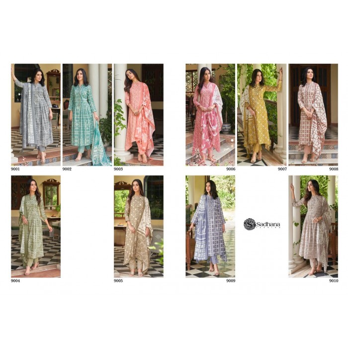 Sadhana Aasmani Pure Cotton Lawn Dress Materials